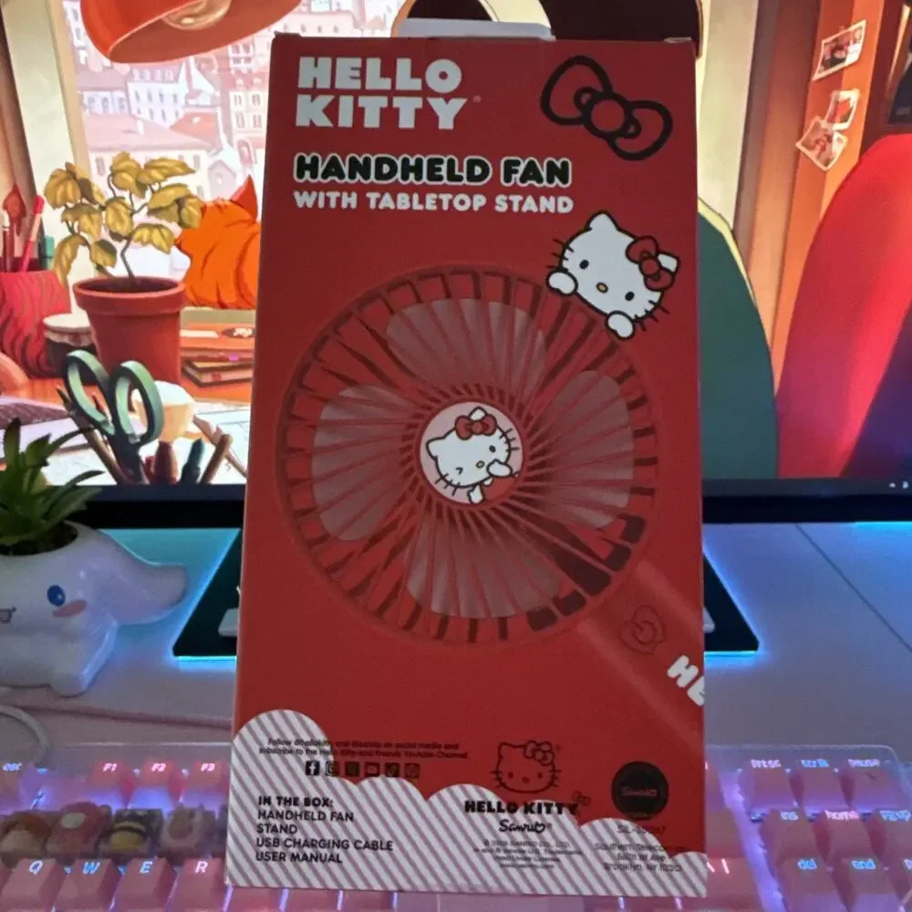 Hello Kitty Portable Fan Stand Makeup Multi Speed Rechargeable Cable 2025 Sanrio